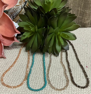 Sparkle Standard Beaded Necklace featuring multifaceted beads in turquoise, peach, champagne, and coffee shades, approx. 17 inches in length, lightweight and shimmering with every movement.