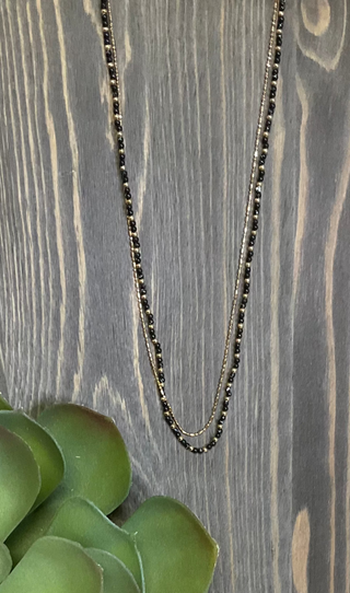 black bead layered gold necklace minimalist everyday jewelry