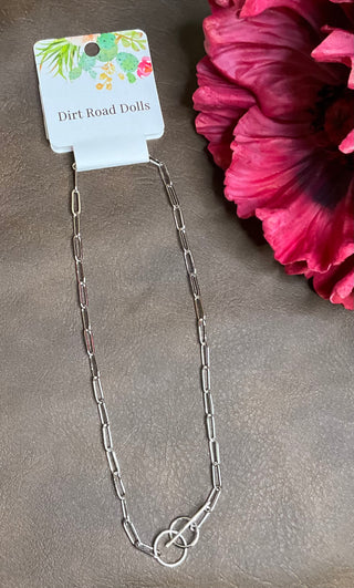 silver paperclip chain toggle choker necklace front closure minimalist jewelry