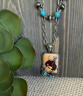 double strand necklace with cowboy pendant statement western jewelry