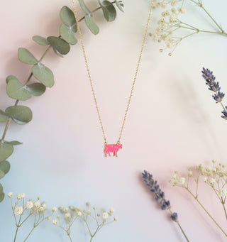 pink cow pendant necklace bold playful boutique jewelry