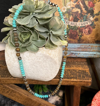 western necklace with turquoise beads and silver accents