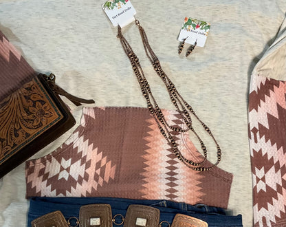 Sharon Aztec Print Color Block Top
