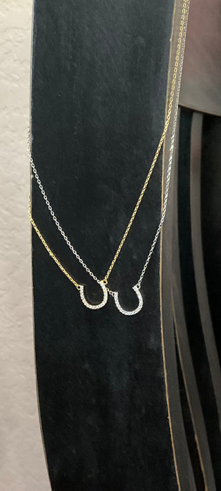 dainty horseshoe necklace with cubic zirconia pendant gold and silver options