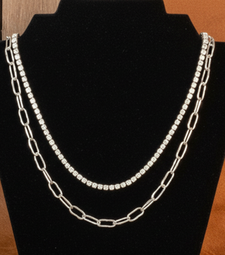 Convertible layered necklace with removable rhinestone and chain layers