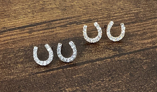 Rhinestone horseshoe stud earrings available in gold tone and silver tone
