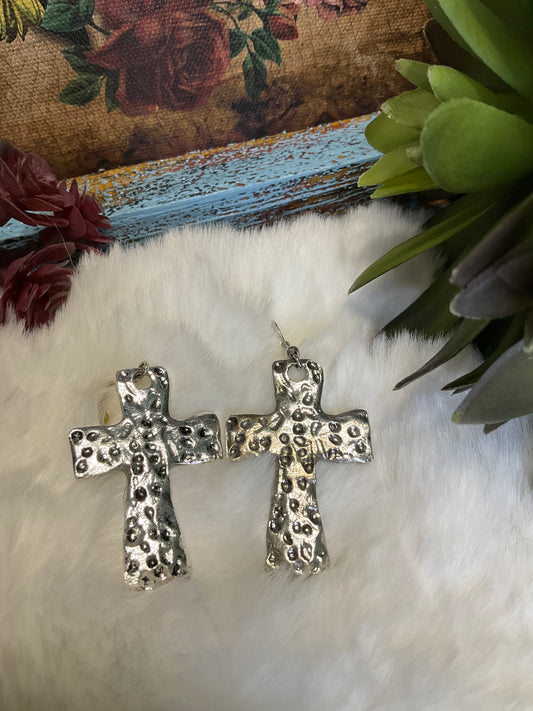Hammered Cross Earrings