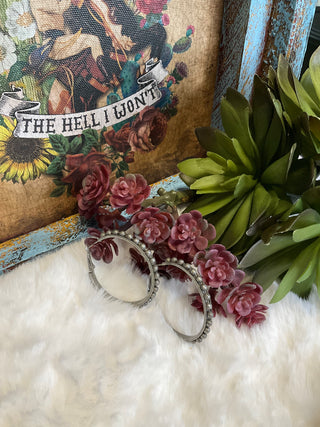 Cowgirl Bead Earrings featuring lightweight 1.5-inch beaded hoops in copper-tone or silver-tone finish