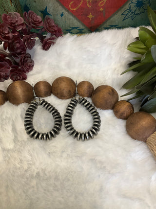 Dally teardrop earrings with rondelle beads in silver or copper tone, lightweight western-boho French hook earrings for women