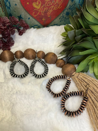 Dally teardrop earrings with rondelle beads in silver or copper tone, lightweight western-boho French hook earrings for women