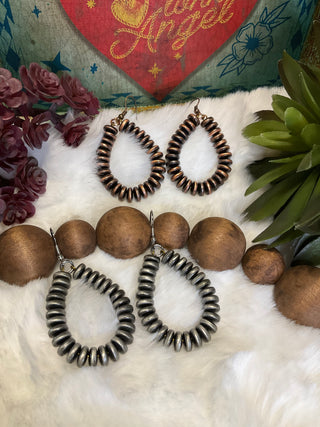 Dally teardrop earrings with rondelle beads in silver or copper tone, lightweight western-boho French hook earrings for women
