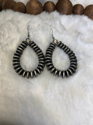 Dally teardrop earrings with rondelle beads in silver or copper tone, lightweight western-boho French hook earrings for women
