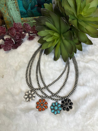 faux silver pearl choker necklace with floral pendant boho western jewelry