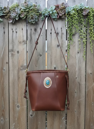 genuine leather bucket purse with turquoise detail everyday western boutique bag