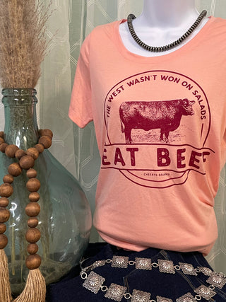 Eat Beef western graphic tee featuring a vintage cattle design