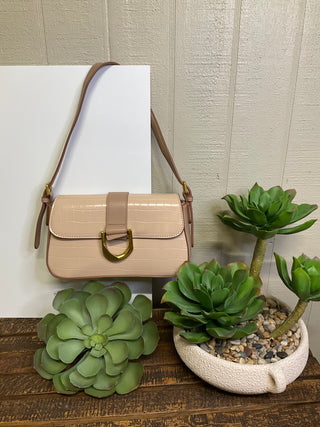 Structured crocodile embossed purse with removable shoulder strap and adjustable crossbody option