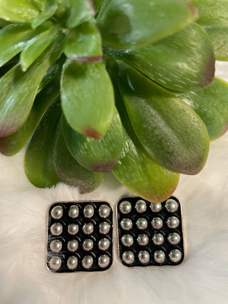 silver-tone square stud earrings with dotted texture modern lightweight boutique jewelry