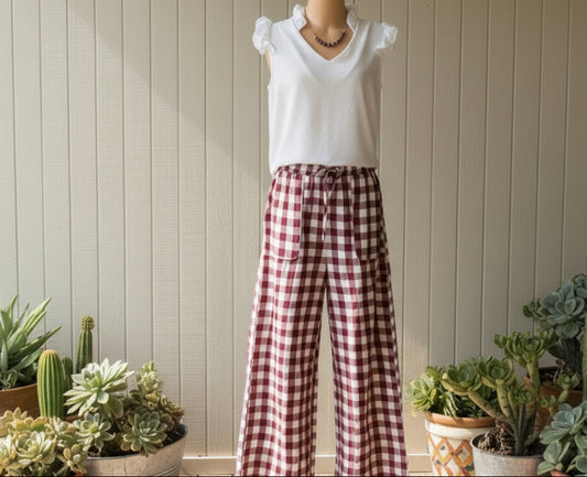 Maroon Gingham Easy Days Pants