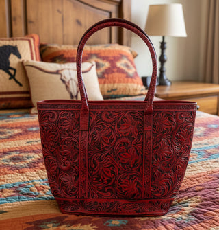Red Letter Day Tooled Leather Tote