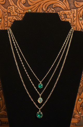 Gold layered crystal necklace set with removable chains and adjustable length