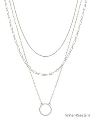 Water Resistant Triple Silver Ring 16"-18" Necklace