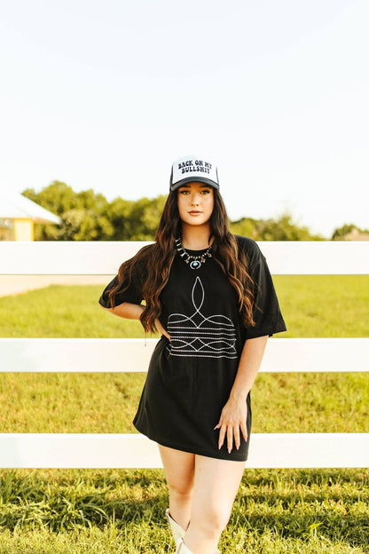 Boot Stitch Oversized Graphic T - shirt DressBlackS