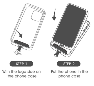 Step-by-step guide on how to put a phone strap on a phone with labeled steps.